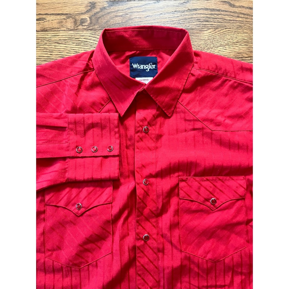 Wrangler Mens Western Snap Shirt Red Jacquard Stripe Long Sleeve L 75746RD